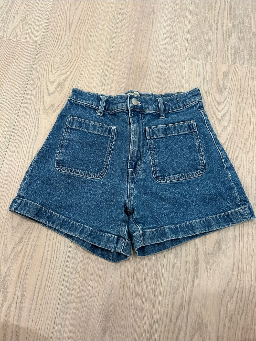 Madewell Dark Blue High-Rise Denim Shorts with Front Patch Pockets